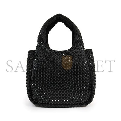 PRADA BLACK SATIN CRYSTAL TOP HANDLE MINI TOTE BAG 1BA349 (18*16*10cm) 